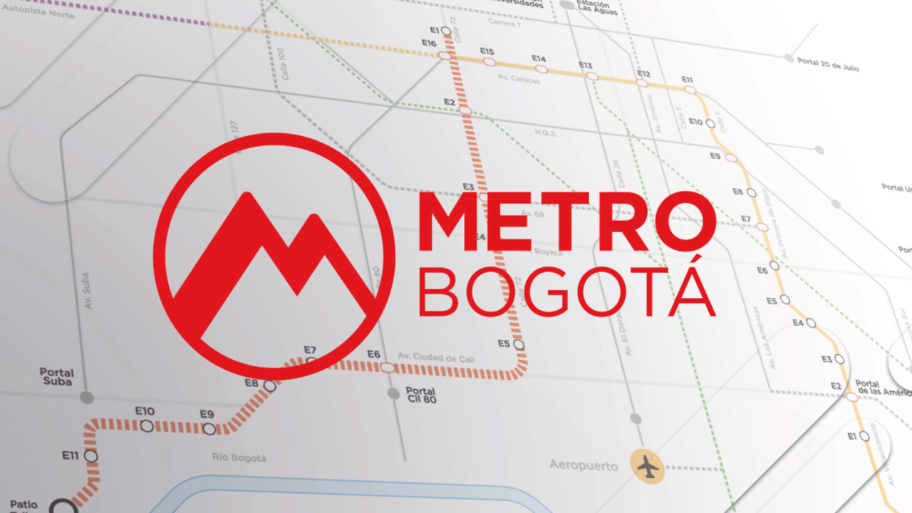 Logo del Metro de Bogotá sobre mapa de la Red Metro