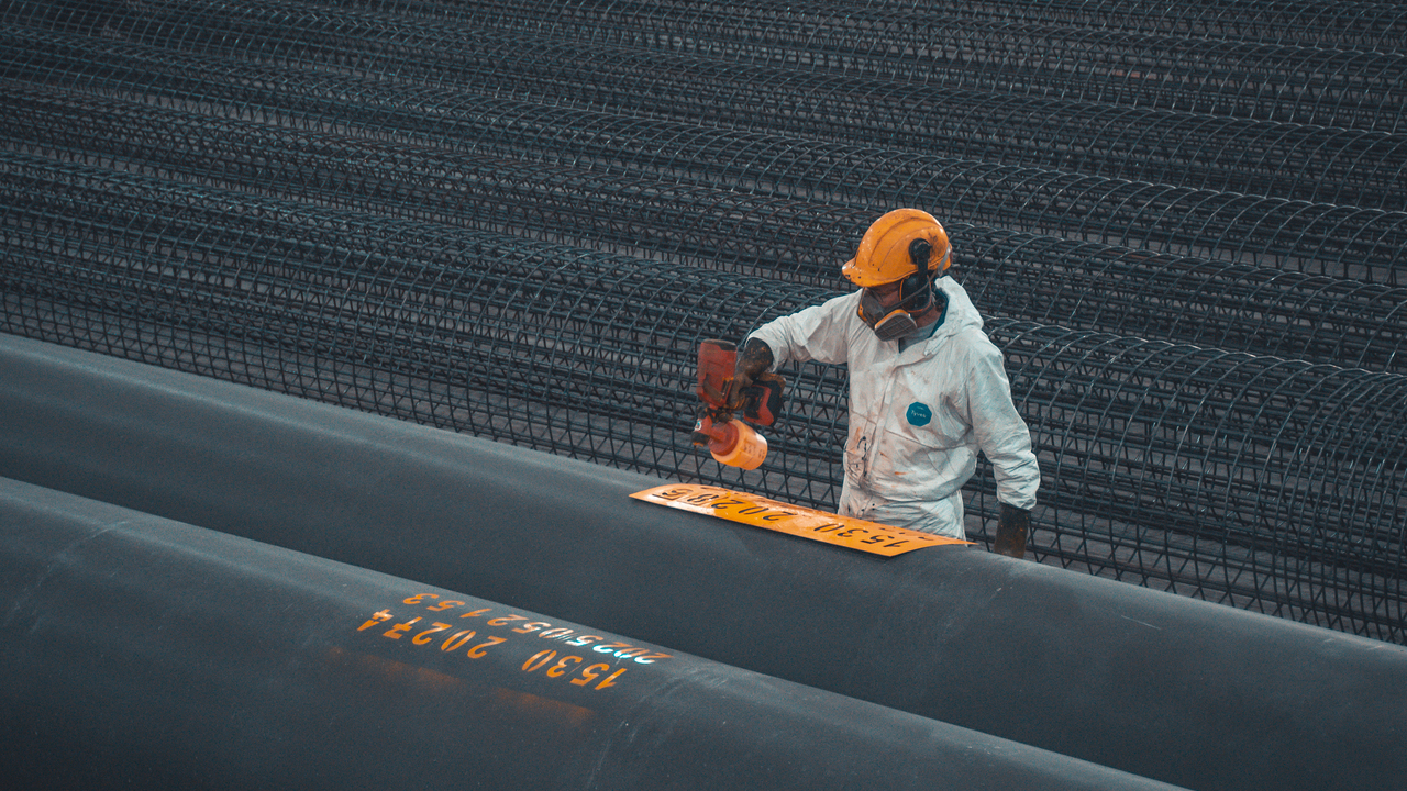 Pintor marcando un pilote PHC