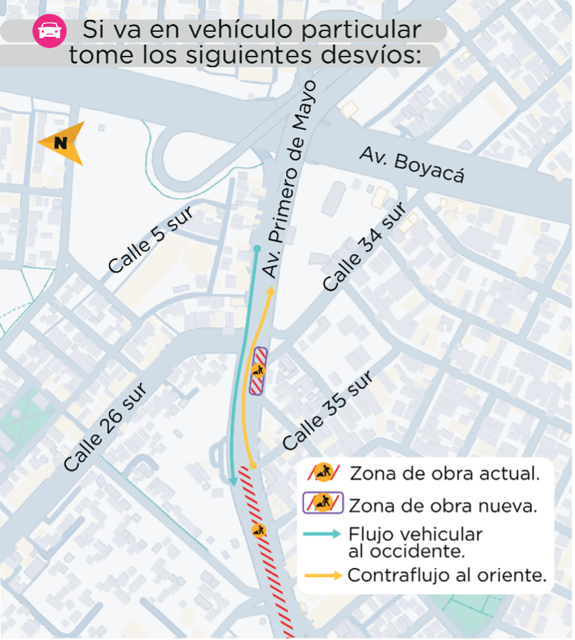 Mapa cierre calles 35 sur y 34 sur