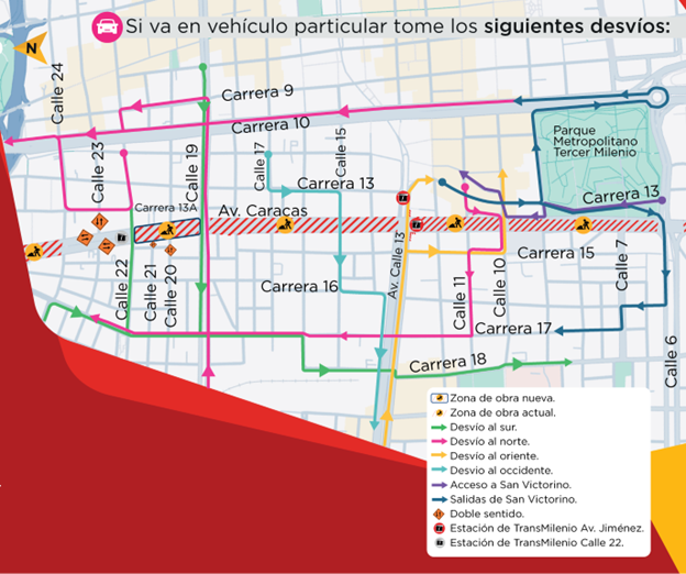 Desvíos por el cierre del tráfico vehicular en la av. Caracas entre calles 19 y 22.
