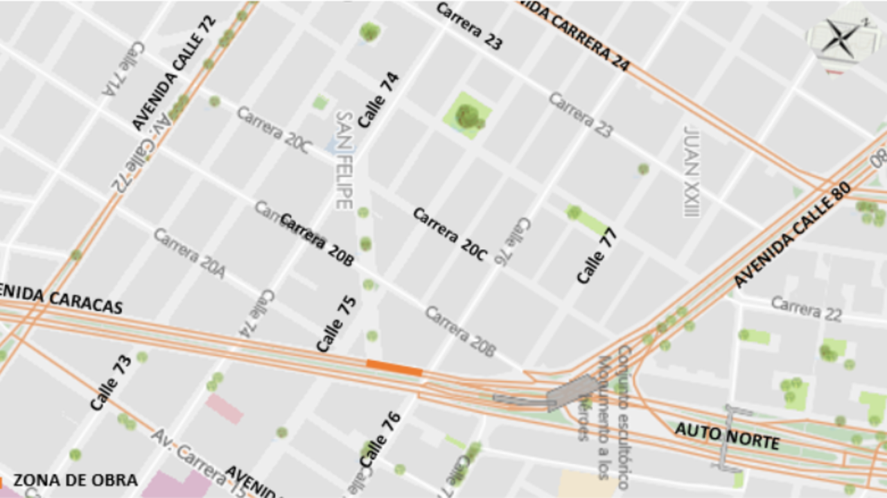 Mapa de los desvíos por el cierre vial en la avenida Caracas con calle 76