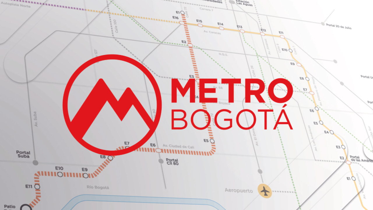 Logo del Metro de Bogotá sobre mapa de la Red Metro